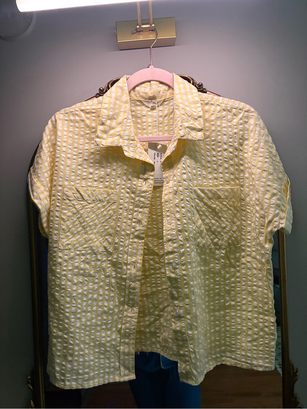 Casual Yellow Seersucker Button-Down Shirt
